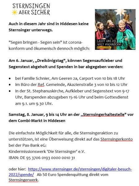 Sternsingeraktion Hiddesen 2021