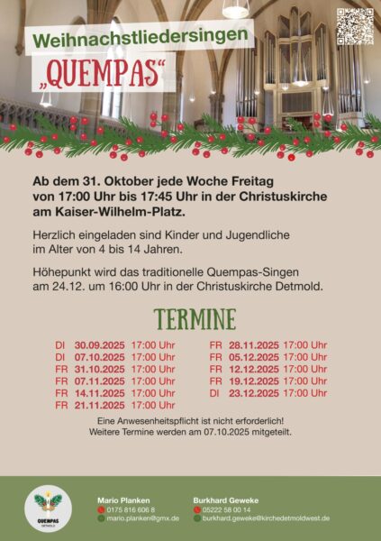 Probeplan fürs Weihnachts und Quempassingen 2025 in Detmold